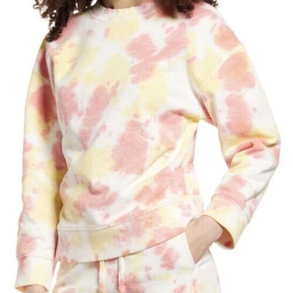 New BP Crewneck Tie-Dye Oversized Pullover Sweater Size XS Women Yellow Pink - Picture 1 of 11